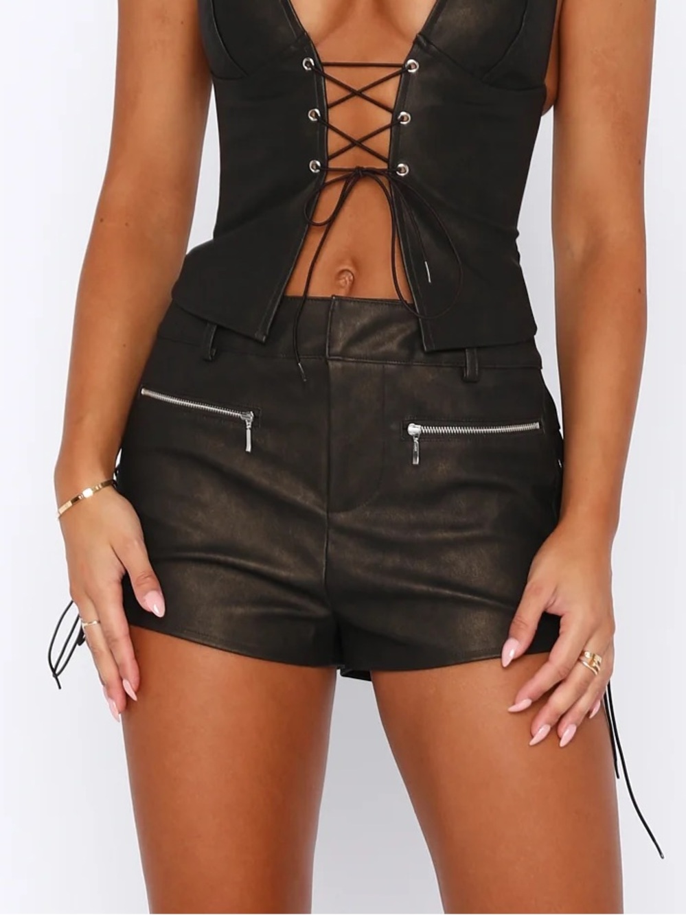 Chocolate brown leather shorts
